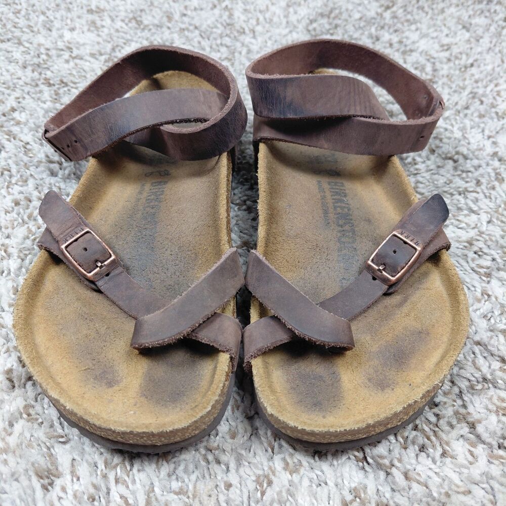 Birkenstock Yara Sandals Womens EU 37 US 6 Brown Leather Ankle Strap Boho